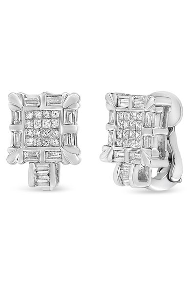 1.0 Cttw Princess & Baguette-Cut Diamond Square Hoop Omega Earrings